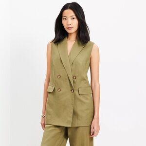 NWT Petite Linen Blend Double Breasted Vest - SMALL